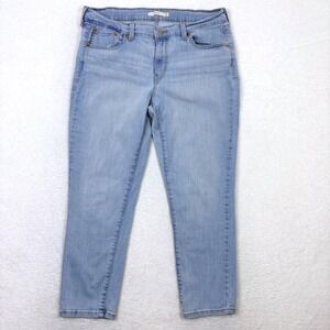 Levis Boyfriend Jeans Womens 32 Light Wash Tapered Cropped Denim Blue Stretch